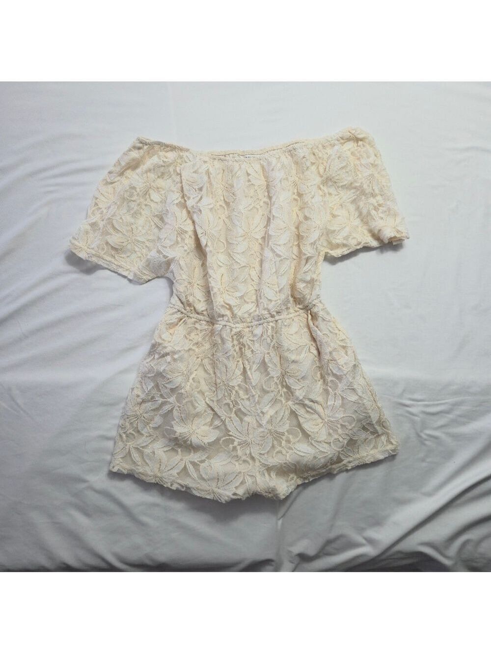 BB Dakota Nikola White Lace Off The Shoulder Romper Small Bridal Boho